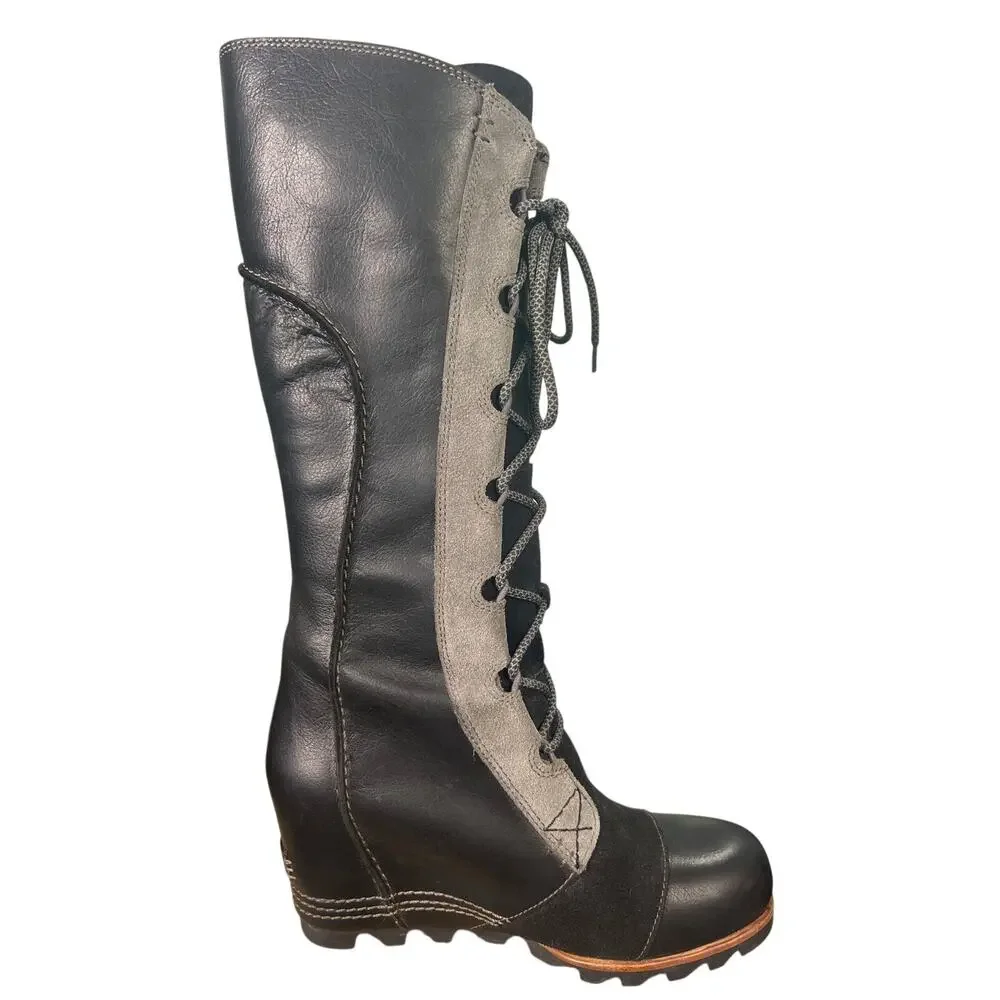 Sorel Women’s Cate The Great Black Leather Wedge Riding Boot Size US 8